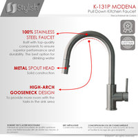 STYLISH Modern Single Handle Pull down Sprayer Kitchen Faucet in Gunmetal