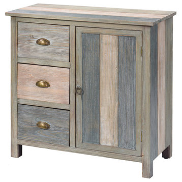 Spacious Storage Cabinet, One Door & Drawers With Inverted Cup Pulls, Blue/Gray