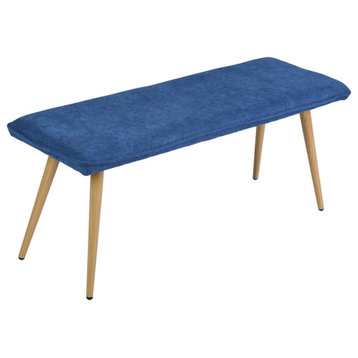 Homycasa Blue Fabric Upholstered Bench Oak Leg