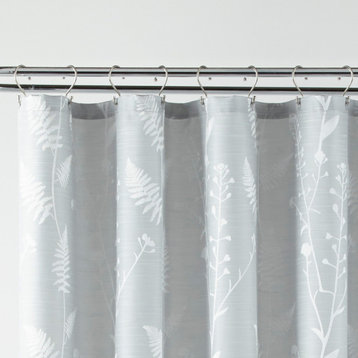 Adiantum Leaves Buttonhole Top Shower Curtain, Grey, 72 x 72"
