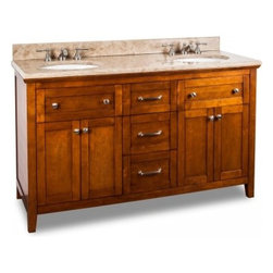 60 inch Chocolate Finish Double Sink Bathroom Vanity Emperador Light Marble Top - Bathroom Vanities And Sink Consoles