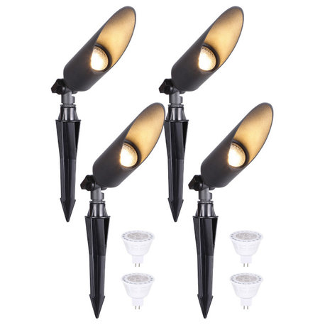 4 Pack Aluminum Landscape Spotlight with MR16 Bulb, Max 50W GU5.3 Base