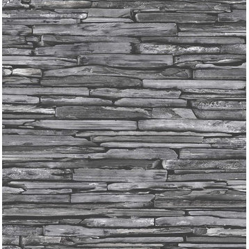 2701-22352 Stacked Slate Charcoal Industrial Wallpaper Non Woven Modern Style