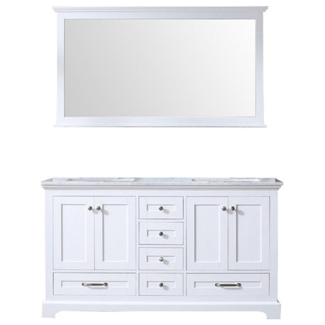 Lexora Home Dukes 60" Carrara Marble Top Double Vanity in White