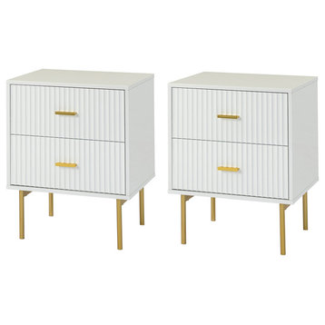 Contemporary Classic 2-Drawer Nightstand, Set of 2, White