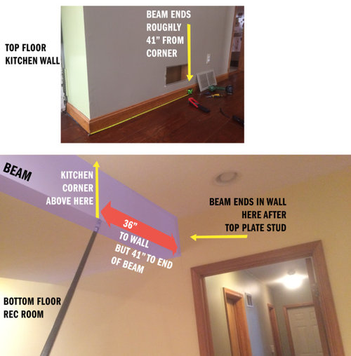 knee brace beam from post in kitchen