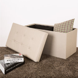 Glitzhome Cuboid PVC Foldable Storage Ottoman Bench with/Padded Seat Cream - Products