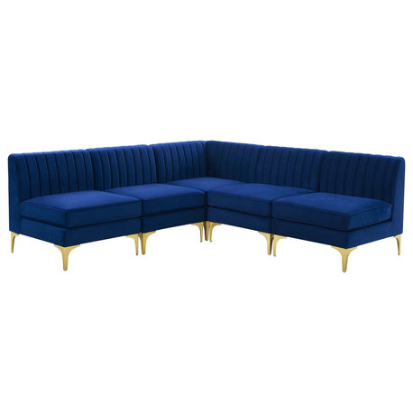 Triumph Channel Tufted Performance Velvet 5-Piece Sectional Sofa, Navy