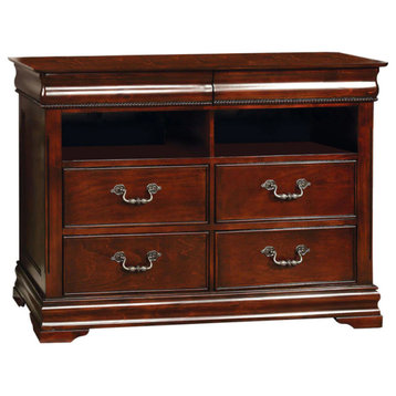 4 Drawers Wooden Media Chest, Brown Cherry