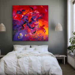 Preethi Arts - Lasting Passion 48x48 Inches Original Large Red Purple Abstract Modern Painting - Paintings