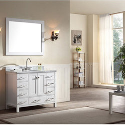 43 inch Single Sink Bathroom Vanity Set White Finish, Carrara White Marble Top - Bathroom Vanities And Sink Consoles