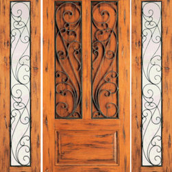 Door with Two Sidelites Exterior Prehung Knotty Alder, 3-Panel - Front Doors