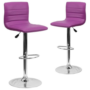 Contemporary Purple Vinyl Adjustable Height Barstools With Chrome Base, Set of 2