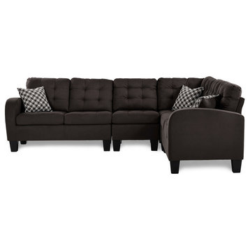 Dexter 2-Piece Set Reversible Sectional Sofa With 3 Pillows, Brown