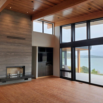 Concrete boardform tile veener fireplace