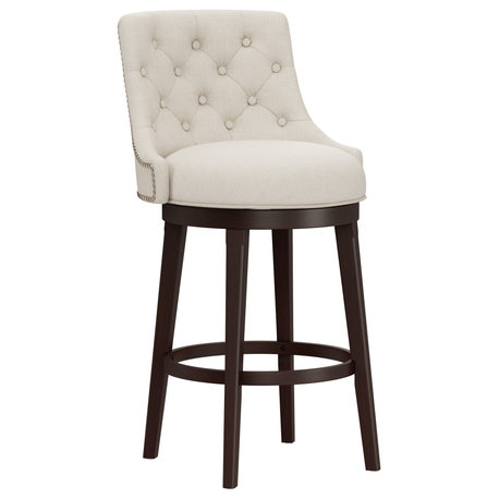 Hillsdale Halbrooke Swivel Stool, Arms & Tufted Back, Cream, Bar Height