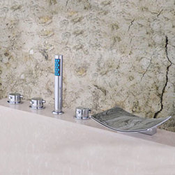 Chrome Two Handles Waterfall Widespread Tub Faucet T001-18 - Bathtub Faucets
