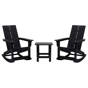 Finn Set of 2 Outdoor Rocking Adirondack Chairs With Side Table, Black