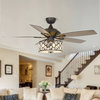 52 in Crystal Ceiling Fan With Light 5 Blade, Remote Control, Matte Black