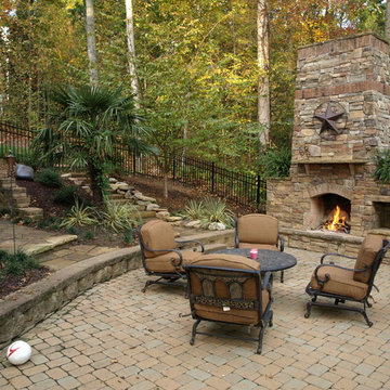 Outdoor Stone Fireplace and Stone Pathway