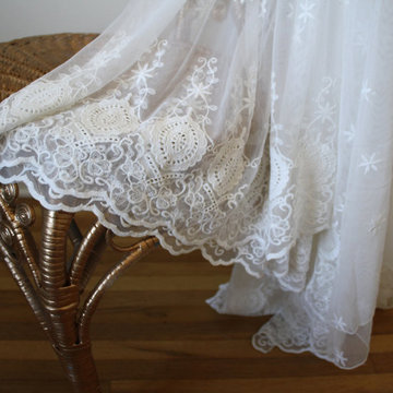 Ecru Embroidery on Sheer Fabric Creating Gorgeous Curtain Panels