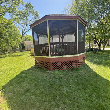 Pressure-Treated Wood Deck with Gate Access and Gazebo Connection