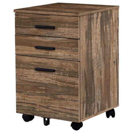 Monarch Specialties Filing Cabinet - 3 Drawer, Brown Reclaimed On Castors