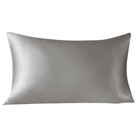 Madison Park Mulberry Silk Luxury Single Pillowcase, Gray, Standard