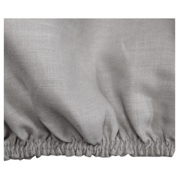 100% Linen Fitted Sheet Deep Pocket Elastic All Around, Warm Gray Full Size