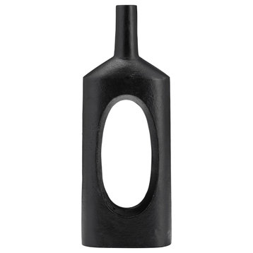 Metal, 16"H, Tall Modern Open Cut Out Vase, Black
