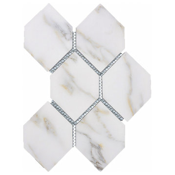 Nature 3.5 in x 5.125 in Glass Honeycomb Waterjet Mosaic in Calacatta White Gold