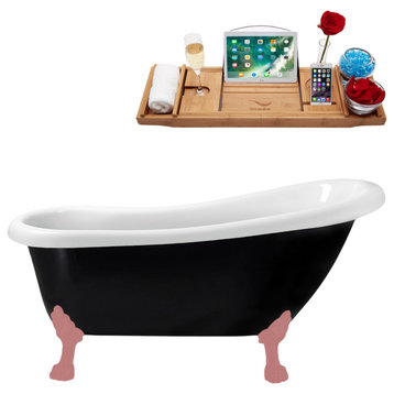 61" Streamline N481PNK-IN-PNK Clawfoot Tub and Tray With Internal Drain