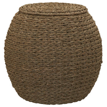 Handwoven Seagrass Barrel Wicker Storage Basket Side Table