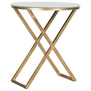 Safavieh Riona Accent Table, Gold, White Glass Top