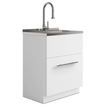 Metro 28" Laundry Cabinet With Faucet and Stainless Steel Sink, White