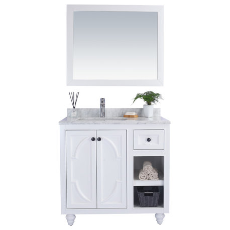 Odyssey Vanity, White, 36", White Carrara Marble