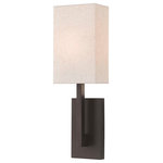 Livex Lighting - Livex Lighting Hayworth Bronze Light ADA Wall Sconce - Raise the style bar with a designer wall sconce in a handsome and versatile contemporary manner. This one light wall sconce comes in a bronze finish with a rectangular oatmeal fabric hardback shade.