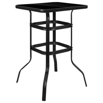 Flash Furniture 27.5" Square Tempered Glass Top Patio Bar Table in Black
