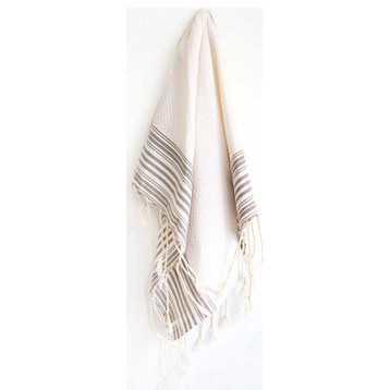 Fouta Hand Towels Honeycomb Positive/Negative Thin Stripes, Off White, Set of 2,