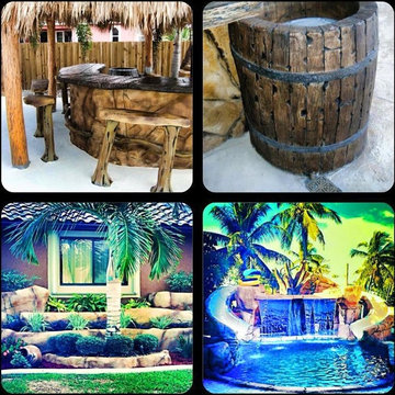 Custom Rock Waterfall, Whiskey Barrel, Rock Bar,Rock Planters