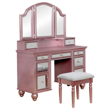 Wooden Vanity with Stool, Rose Gold