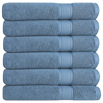 A1HC Hand Towel 6-Piece Set, 100% Ring Spun Cotton, Ultra Soft, Quick Dry, Bjou Blue