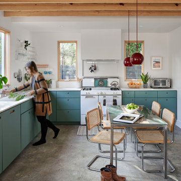 Boho Kitchen with Green Painted Cabinets