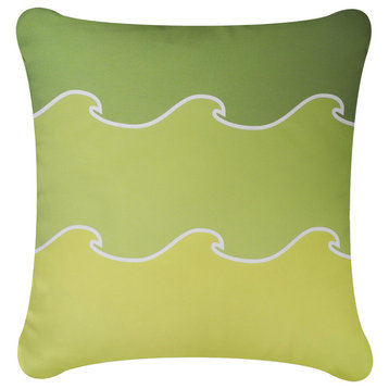 Ocean Wave Eco Coastal Throw Pillow Cover, Lime/Sea Green