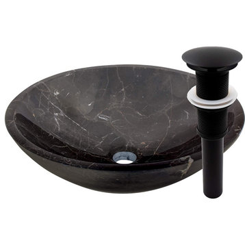 Elegant Bathroom Sink, Coffee Marble Finished Stone and Matte Black Drain