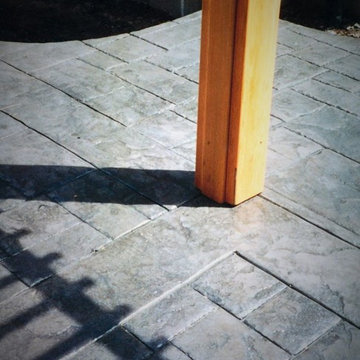 Stained and stamped concrete patio up close