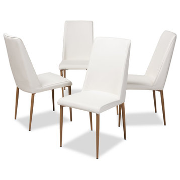 Set of 4 Dining Chair, Sleek Legs With PU Seat & Slightly Curved Back, White