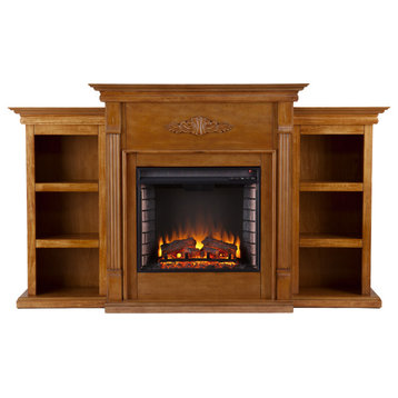 Tennyson Electric Fireplace with Bookcases - Glazed Pine