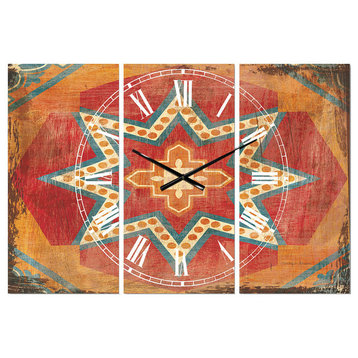 Moroccan Orange Tiles Collage I Bohemian and Eclectic Multipanel Clock