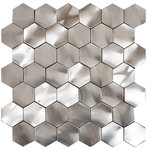 Unique Design Solutions - 11.51"x11.51" Rolling Hexagon Metallix Mosaic, Set Of 4 Stainless Steel/Gunmetal - 0.92 sq ft/sheet - Sold in sets of 4
